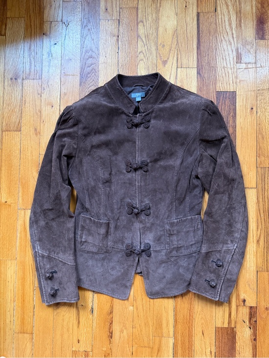J. Jill Jackets & Blazers - J. Jill Brown Suede Shirt Jacket with Frog Closures
